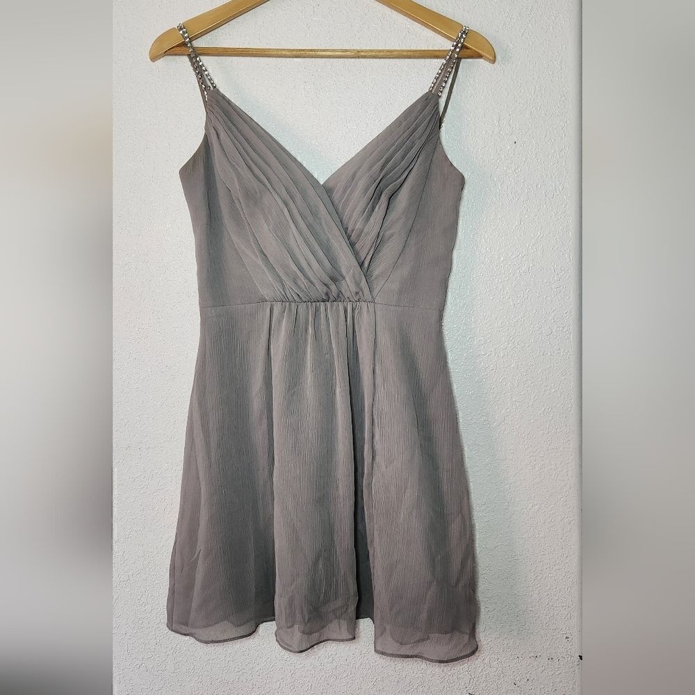 David's Bridal Rhinestones Straps Silver Mini Dress Size 0